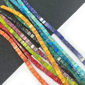 Piedra Natural Jaspe Imperial Cuentas Sueltas Cuadrado Doble Agujero Turquesa Cuentas Para Bricolaje Joyería Pulsera Collar Accesorios