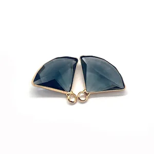 Natural black agate fan-shaped pendant with gold plated edges for DIY jewelry making