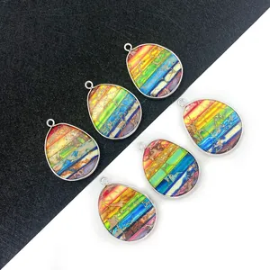 Natuurlijke Keizersteen Druppelvormige Hanger Zonder Ketting Regenboog Patchwork Steen Voor DIY Sieraden Maken Accessoires