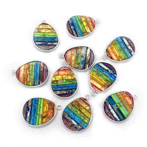 Regenboog keizersteen druppelhangers met zilveren frame voor DIY sieraden maken