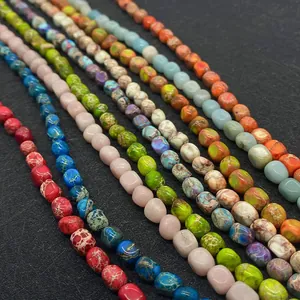 Close-up of irregular 5x7mm turquoise imperial stone beads in various vibrant colors