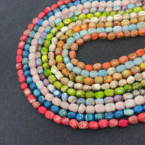 Detailed macro view of colorful irregular 5x7mm turquoise and emperor stone beads