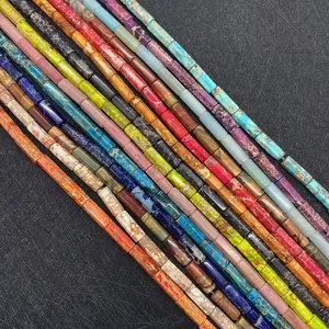 Macro detail of colorful cylindrical imperial stone beads for DIY jewelry making