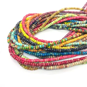 Perles en pierre naturelle rondes et plates 3x4mm de couleurs variées pour bijoux DIY
