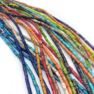 Colorful cylindrical imperial stone beads with natural texture for DIY jewelry necklaces