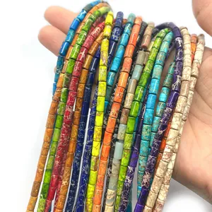 Colorful cylindrical imperial jasper stone beads for DIY jewelry making and crafting