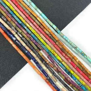 Natural Imperial Jasper Stone Cylinder Beads 5x13mm Tube Gemstone Spacer Beads For DIY Jewelry Making Bracelet Necklace Accessories