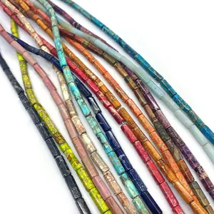 Polished natural emperor stone cylinder beads in vibrant colors for DIY jewelry making