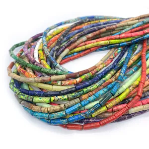 Colorful cylindrical imperial stone beads for DIY jewelry making with natural texture