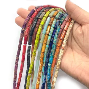 5x13mm colorful imperial jasper cylindrical stone beads for DIY jewelry making