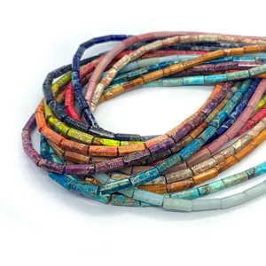 Colorful 5x13mm natural stone column beads for DIY jewelry making in various marble patterns