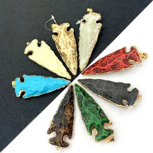 Pijlpunt Hanger Hars Steenlook Goud Vergulde Rand Tribale Stijl Charm Voor DIY Ketting Sieraden Maken Accessoires