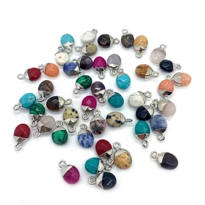 Ovale edelsteenhangers van malachiet en turkoois met zilveren metalen oogjes voor DIY-sieraden