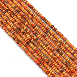 Perles rondes plates en jaspe impérial orange avec textures naturelles pour bijoux
