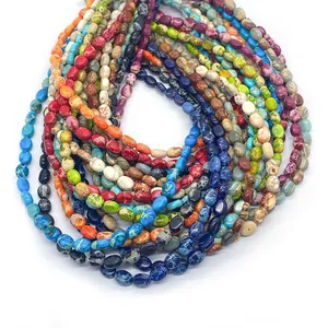 Perline ovali in pietra imperiale 6x8mm con trame marmoree colorate per gioielli fai da te