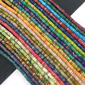 Cuentas Heishi de Piedra Emperador Turquesa Natural Cuentas Espaciadoras Sueltas Cilíndricas para Creación de Joyería DIY
