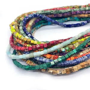 Cuentas de piedra natural cuadrada de malaquita y amazonita para joyería artesanal
