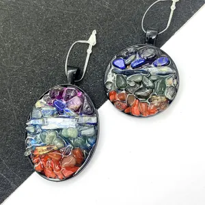 Handgefertigter Chakra-Anhänger Naturstein Edelstahlrahmen Regenbogen Heilstein DIY Schmuckzubehör Nur Anhänger