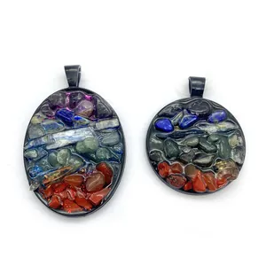 Chakra-Naturstein-Anhänger in runden und ovalen schwarzen Rahmen für DIY-Schmuck