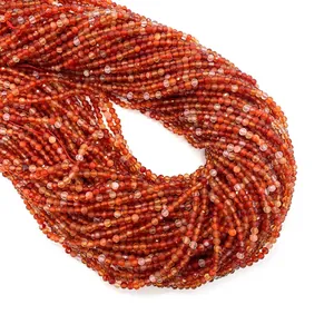 Faceted natural red agate round beads for DIY jewelry making in multiple strands