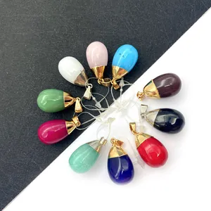Natural Stone Teardrop Pendant Alloy Electroplated Waterdrop Charm For DIY Jewelry Making Necklace Accessories Women Gift