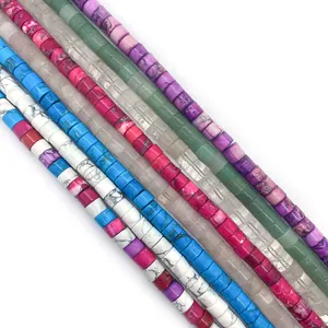6x9mm cylinder and square natural stone beads in amethyst and turquoise for DIY jewelry