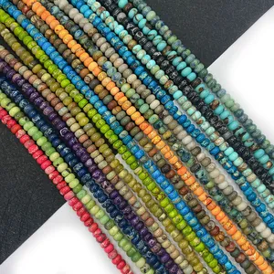 Natural Imperial Stone Turquoise Loose Beads Flat Round Abacus Spacer Beads Marbled Texture DIY Jewelry Making Findings Handmade Crafts Supplies