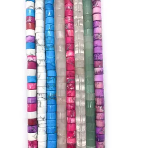 Vertical rows of colorful natural stone 6x9mm cylinder beads including turquoise and quartz