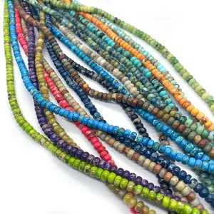 Perles rondes plates 4x6mm en jaspe impérial coloré pour création de bijoux