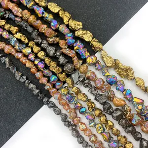 Unregelmäßige Naturstein Perlen Galvanisiert Gold Irisierend Metallisch Chips Strang Für DIY Schmuckherstellung Armband Halskette