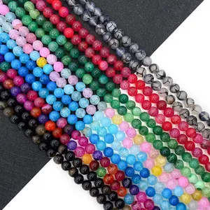 Natural Dragon Vein Agate Round Loose Beads Crackle Stone Spacer Beads For DIY Jewelry Making Bracelet Necklace Materials