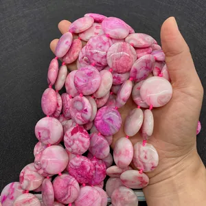Detailansicht der 25mm pinkfarbenen Achat-Perlen mit einzigartiger Maserung für DIY