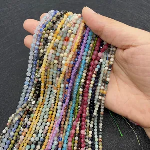 Detail of 2-4mm faceted natural stone beads in various colors for DIY jewelry making