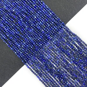 Natural Faceted Lapis Lazuli Round Loose Beads Blue Gemstone Strand For DIY Necklace Jewelry Making Accessories
