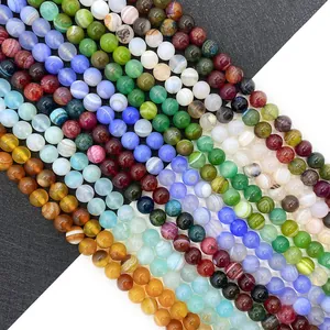 Natural Stone Silk Agate Round Beads For DIY Necklace Bracelet Jewelry Making Striped Colorful Loose Polished Stone Beads