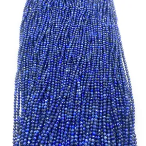 Faceted natural lapis lazuli round beads in deep blue for DIY jewelry necklaces