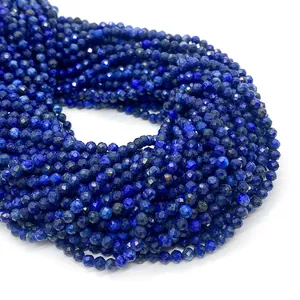 Faceted natural lapis lazuli round beads in deep blue for DIY jewelry making