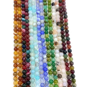 Colorful striped natural silk agate round beads for DIY jewelry and necklaces