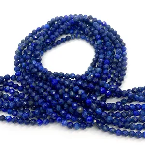 Faceted natural Lapis Lazuli round beads in royal blue for DIY jewelry making