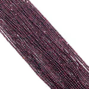 Perles rondes en grenat naturel rouge foncé facetté pour accessoires de bijoux DIY
