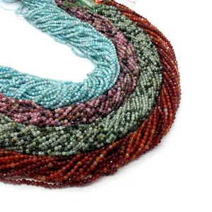 Faceted natural stone round loose beads in varied colors for DIY jewelry making
