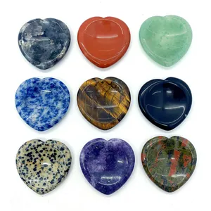 Lot de 9 pierres de pouce naturelles en forme de cœur incluant œil de tigre et agate rouge