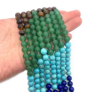Polished 8mm natural stone beads set including Tiger Eye and Lapis Lazuli for DIY jewelry