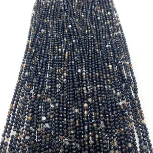 Cuentas Sueltas Redondas Facetadas de Ágata Negra Natural para Hacer Joyas DIY Collar Pulsera Accesorios Artesanales Cuentas Pequeñas