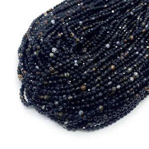 Cuentas facetadas de ágata negra natural para collares y joyería hecha a mano