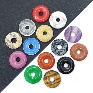 Natural Stone Round Donut Pendant Pi Disc Charm For DIY Jewelry Making Necklaces Bracelets Pendant Only Without Chain