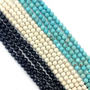 Natural round turquoise and white stone beads in 6/8/10mm for DIY jewelry making