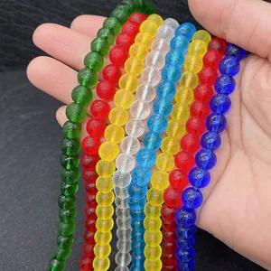 Macro detail of 8-10mm colorful frosted glass beads for DIY jewelry making and necklaces