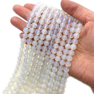 Fili di perle rotonde in opalite bianca traslucida da 6-10 mm per gioielli fai-da-te