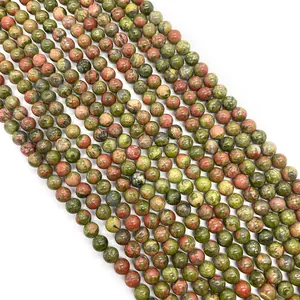Polished natural Unakite stone round beads for DIY jewelry making in various sizes